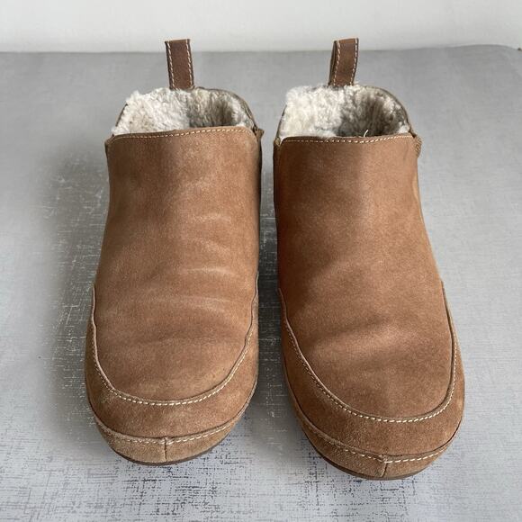 OluKai Olani Women’s 6 Brown Suede Soft Shearling Slippers House Shoes Booties - Picture 2 of 11